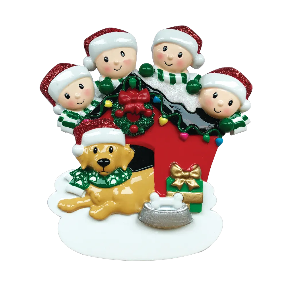 OR1909-4 - Family of 4 With Dog Personalised Christmas Decoration