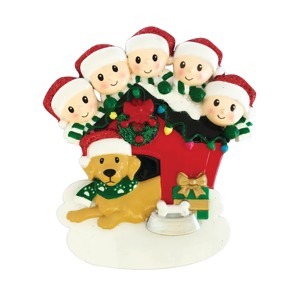OR1909-5 - Family of 5 With Dog Personalised Christmas Decoration