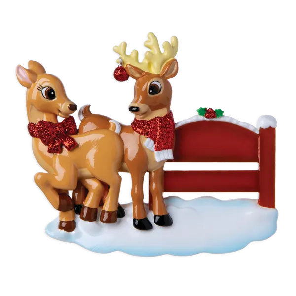 OR1916 - Reindeer Couple With Park Sign Personalized Christmas Ornament