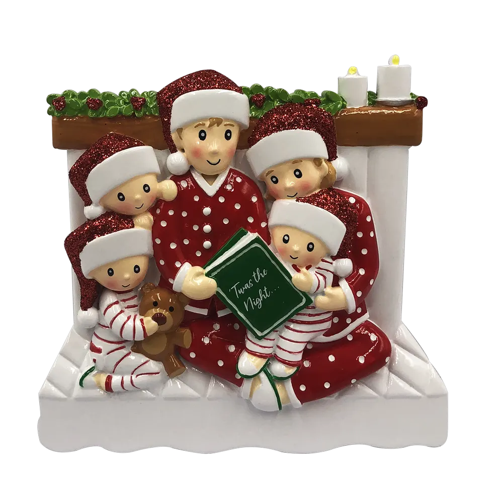 OR2025-5 - Reading in Bed Family of 5 Personalized Christmas Decoration