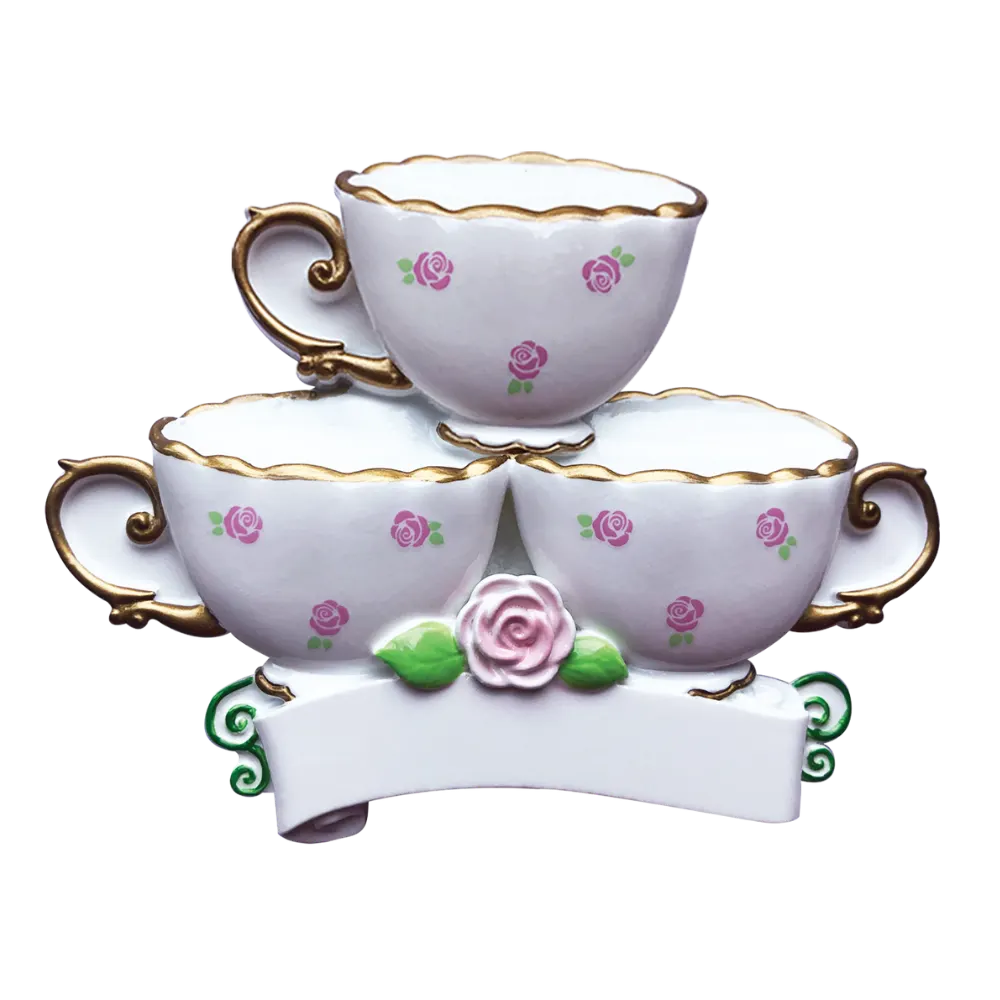 OR2171-3 - Tea Cup Family of 3 Personalised Christmas Decoration