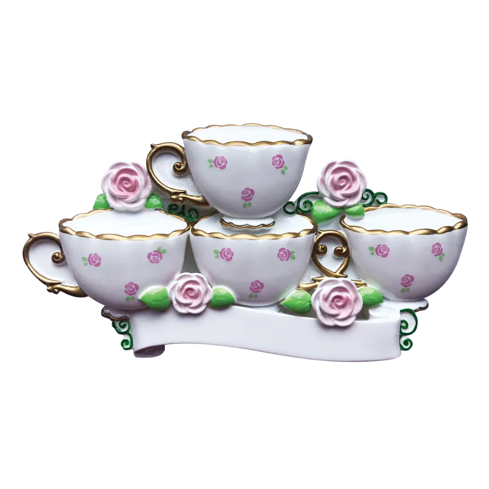 OR2171-4 - Tea Cup Family of 4 Personalised Christmas Decoration