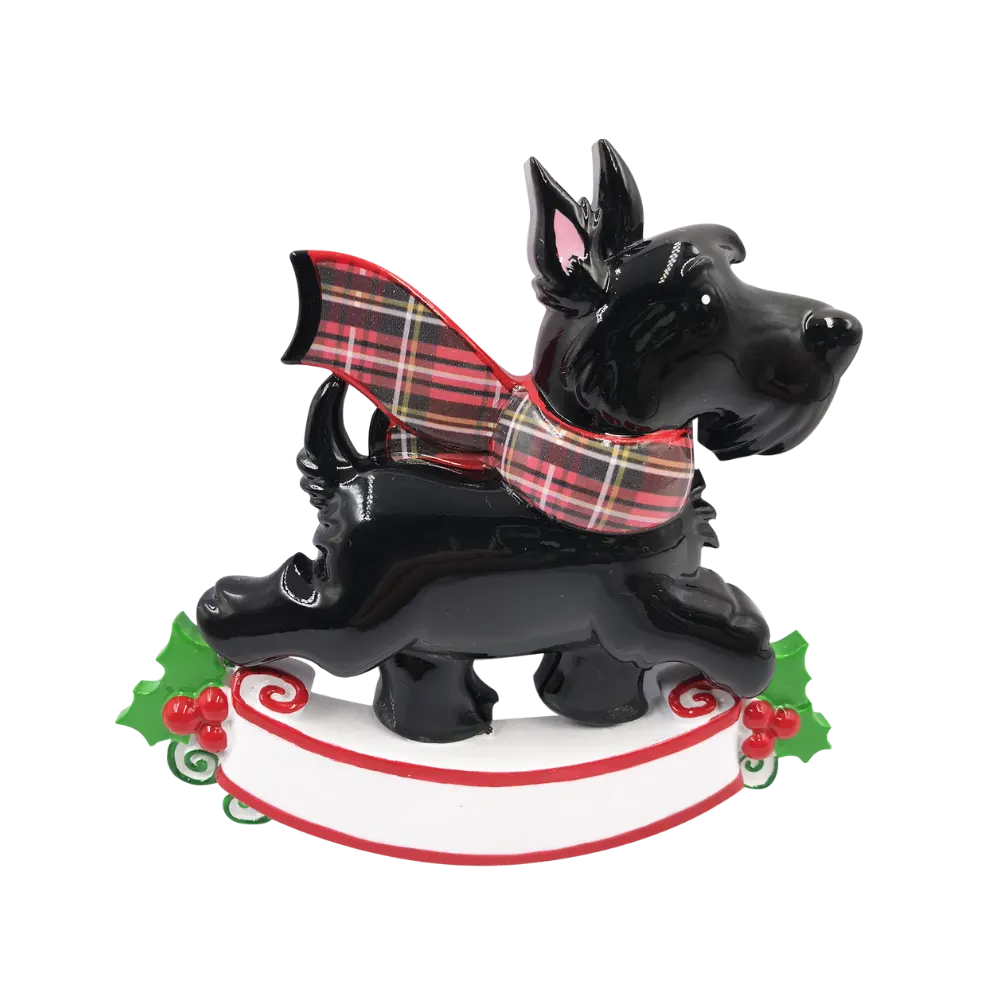 OR2210-BLK - Scottie Dog with Tartan Scarf Personalised Christmas Decoration