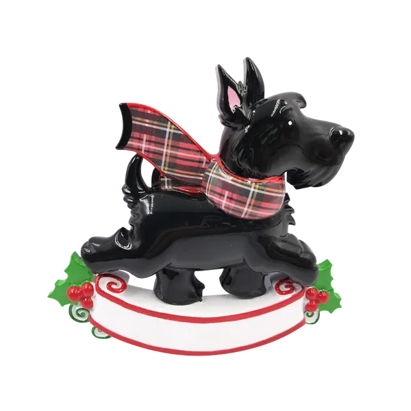 OR2210-BLK - Scottie Dog with Tartan Scarf Personalised Christmas Decoration