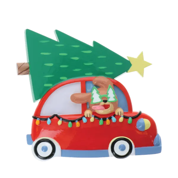 OR2214 - Dog In Car with Tree On Top Personalised Christmas Decoration