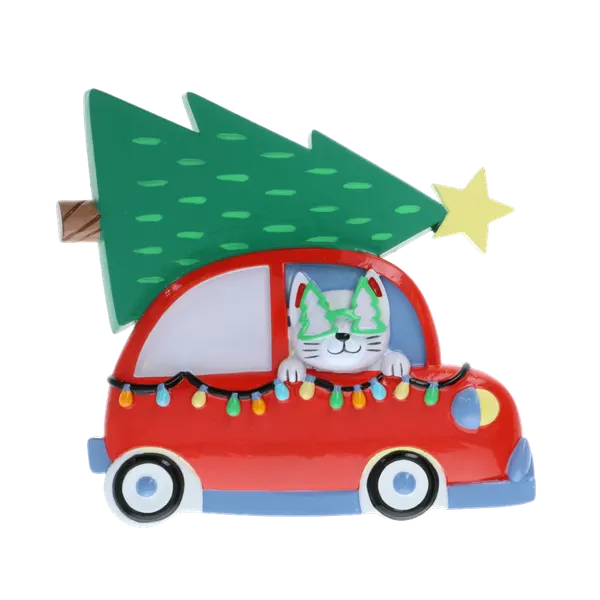OR2215 - Cat In Car with Tree On Top Personalised Christmas Decoration