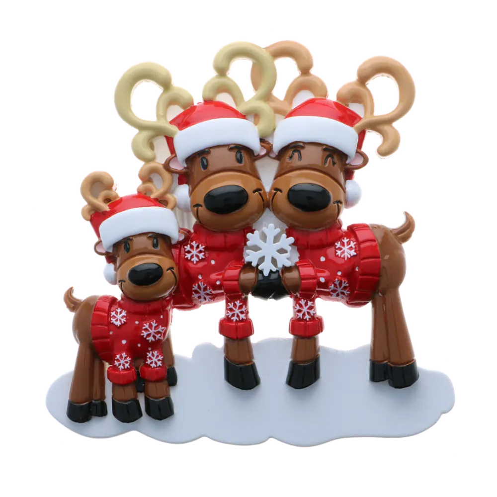 OR2256-3 - Mr. & Mrs. Reindeer Family of 3 Personalised Christmas Decoration