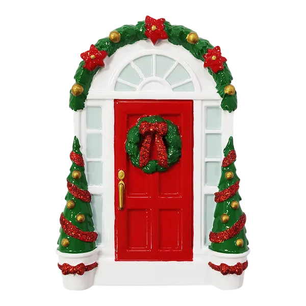 OR2297 - Red Door with Wreath Personalised Christmas Decoration