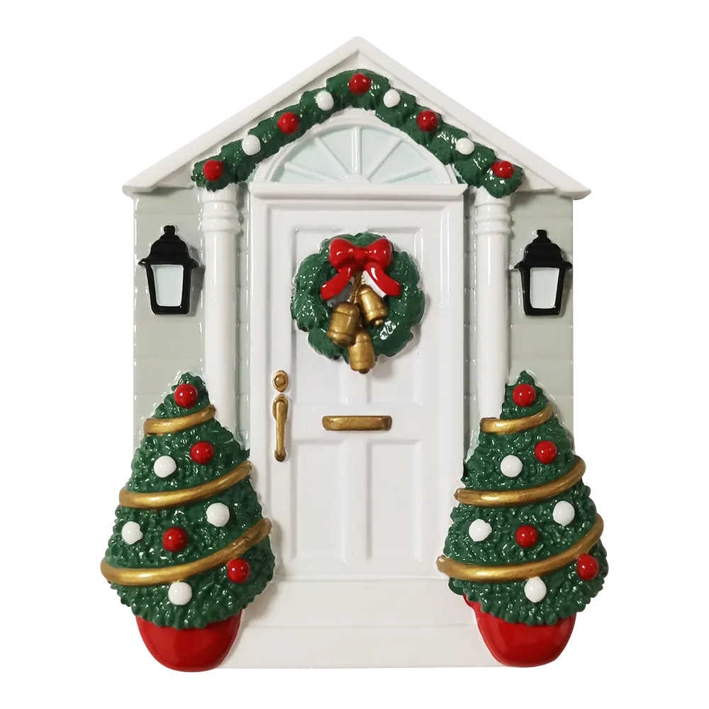 OR2298 - White Door with Wreath Personalised Christmas Decoration