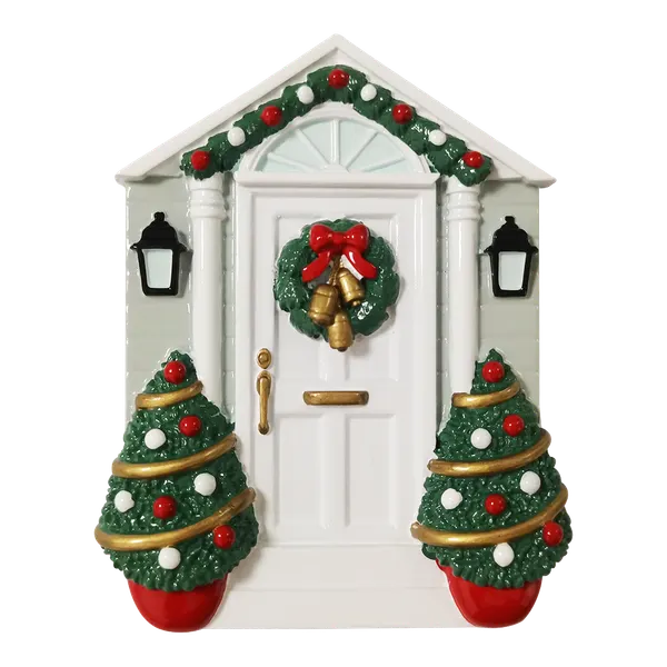 OR2298 - White Door with Wreath Personalised Christmas Decoration