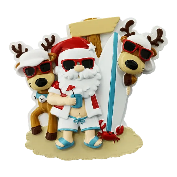 OR2378-3 - Santa Beach Hangout Family of 3 Personalised Christmas Decoration