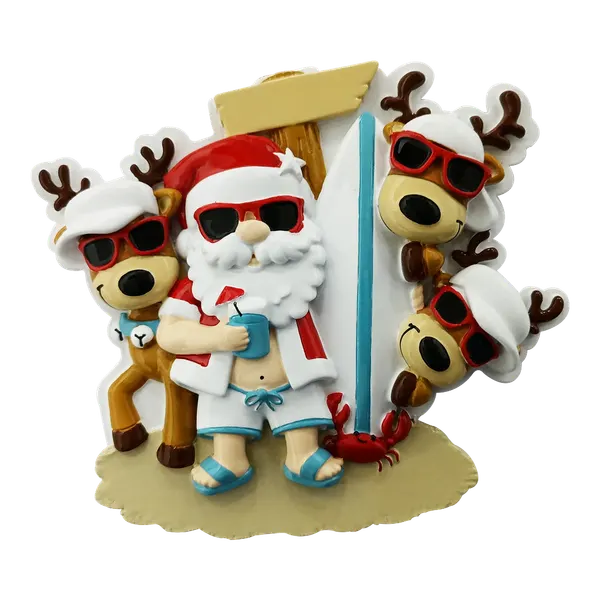 OR2378-4 - Santa Beach Hangout Family of 4 Personalised Christmas Decoration