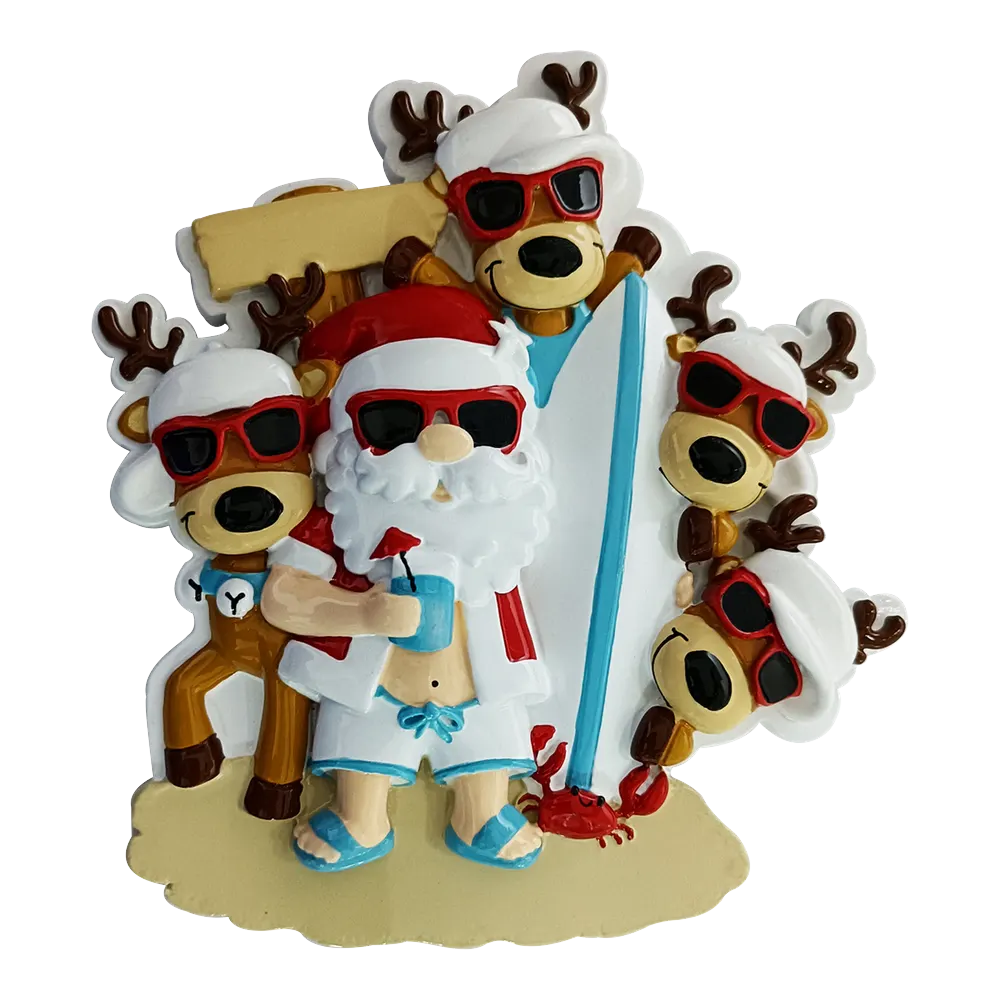OR2378-5 - Santa Beach Hangout Family of 5 Personalised Christmas Decoration