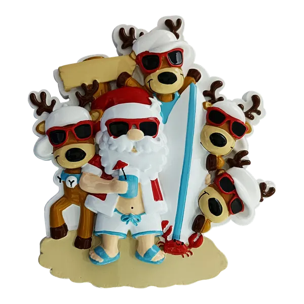 OR2378-5 - Santa Beach Hangout Family of 5 Personalised Christmas Decoration