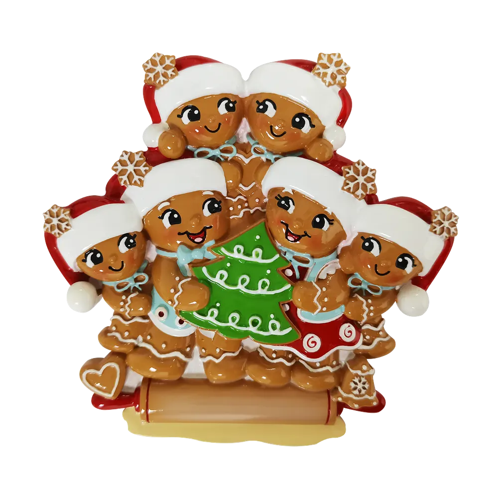 OR2380-6 - Nostalgic Gingerbread Family of 6 Personalised Christmas Decoration
