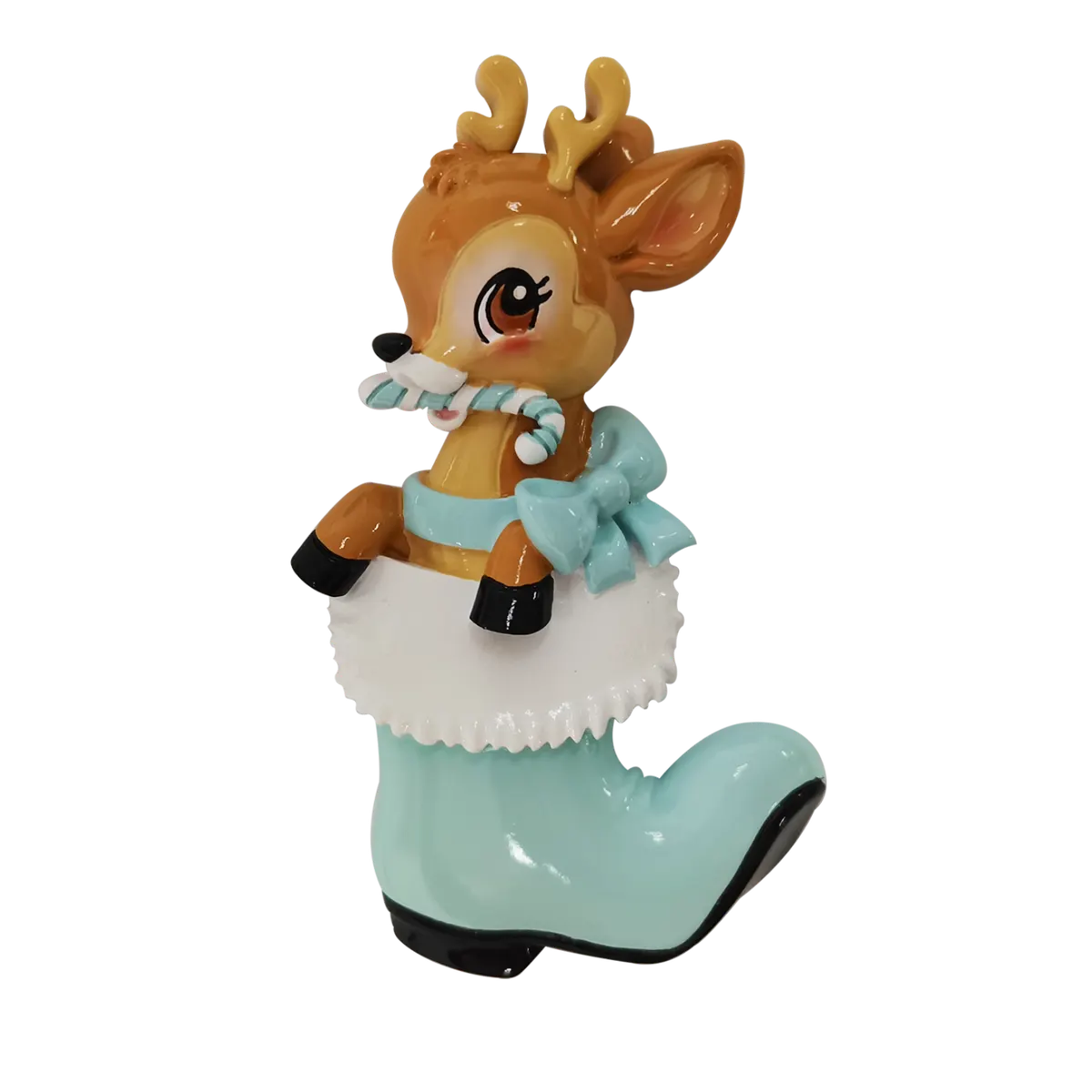OR2393-B - Nostalgic Baby Deer in Boot (Blue) Personalised Christmas Decoration