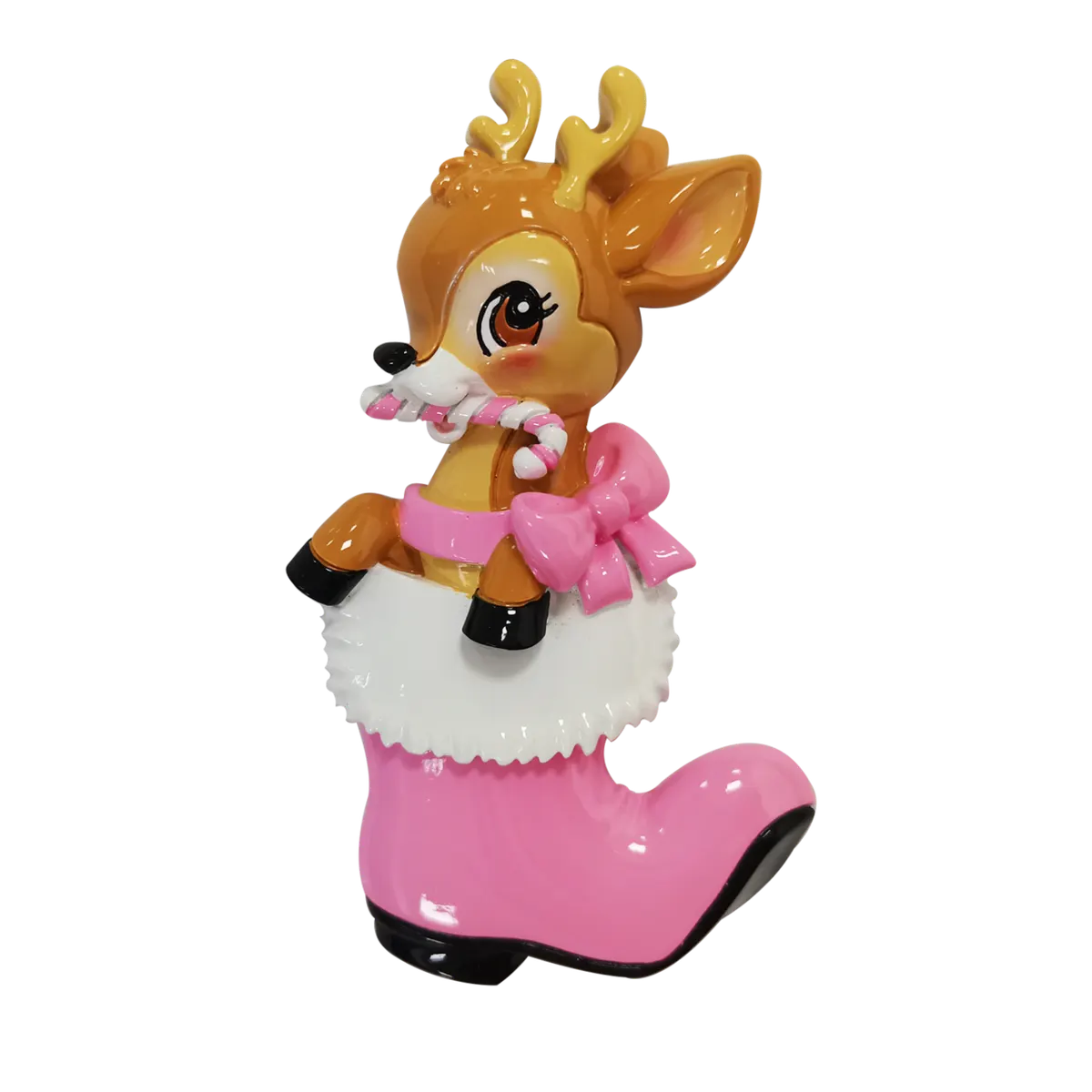 OR2393-P - Nostalgic Baby Deer in Boot (Pink) Personalised Christmas Decoration