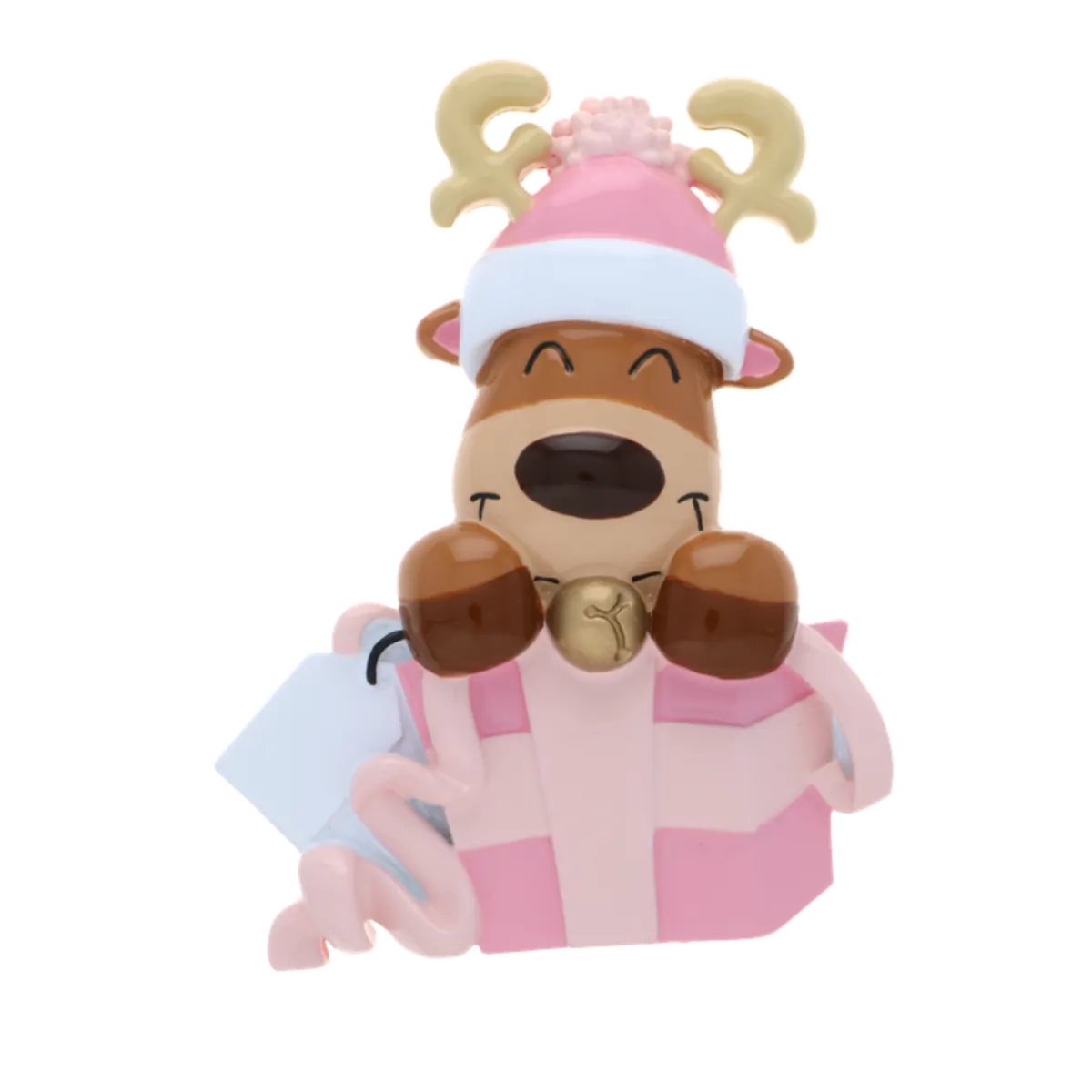 OR2398-P - Baby Reindeer in Gift Box (Pink) Personalised Christmas Decoration