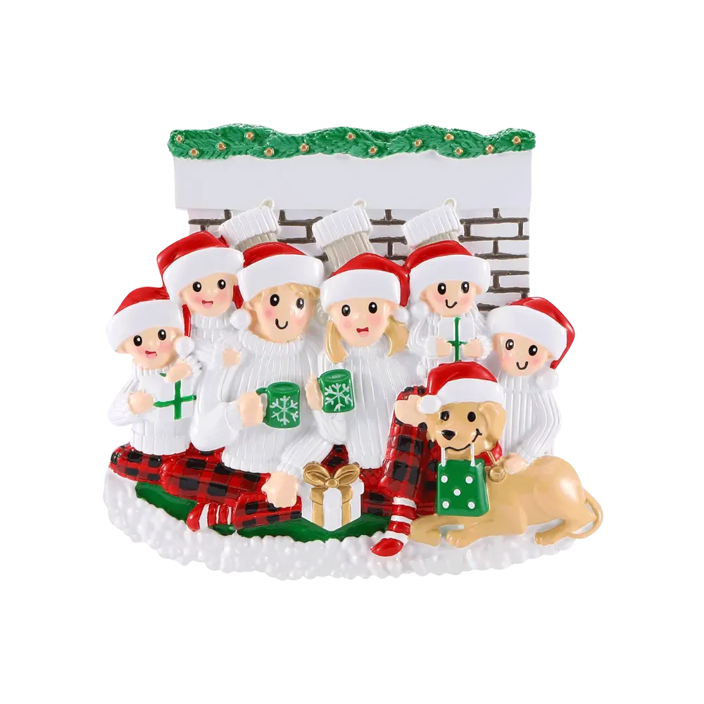 OR2461-6 - Sitting in Front of Fireplace (Family of 6) Personalised Christmas Decoration