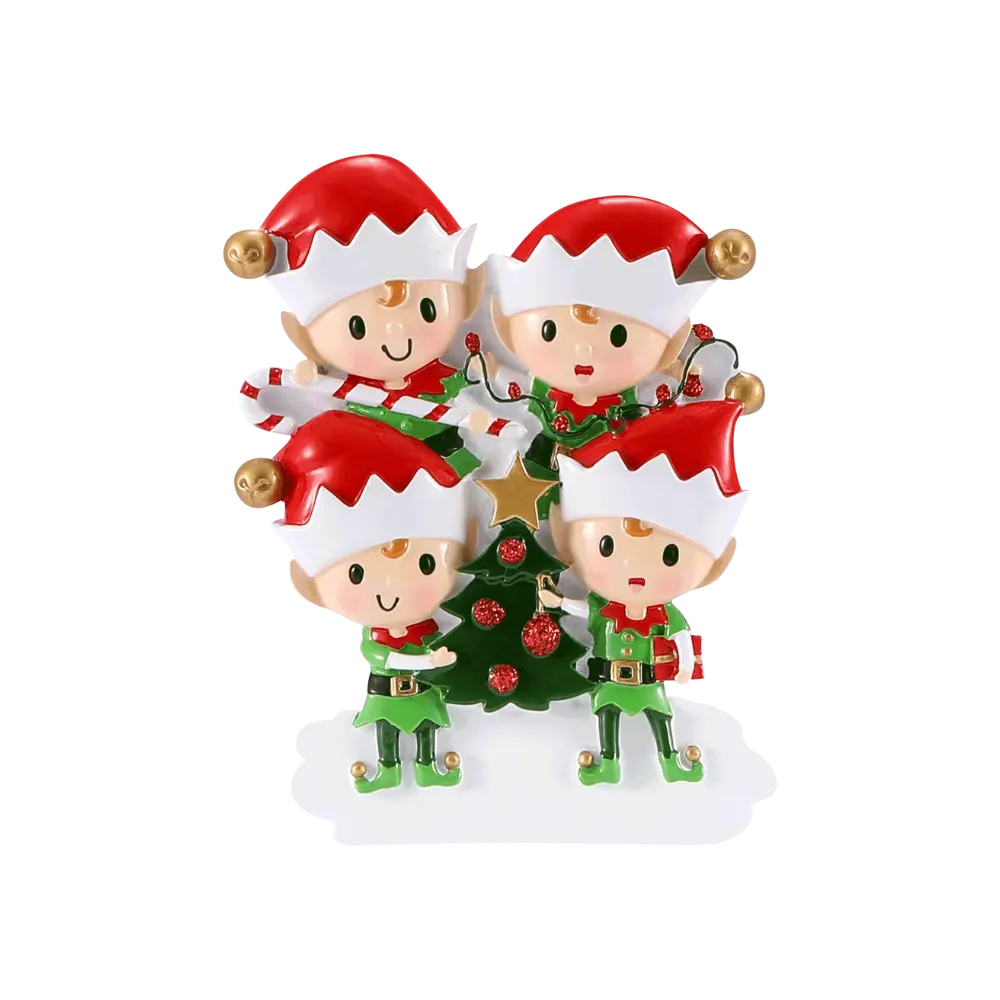 OR2464-4 - Elves Doing Things (Family of 4) Personalised Christmas Decoration