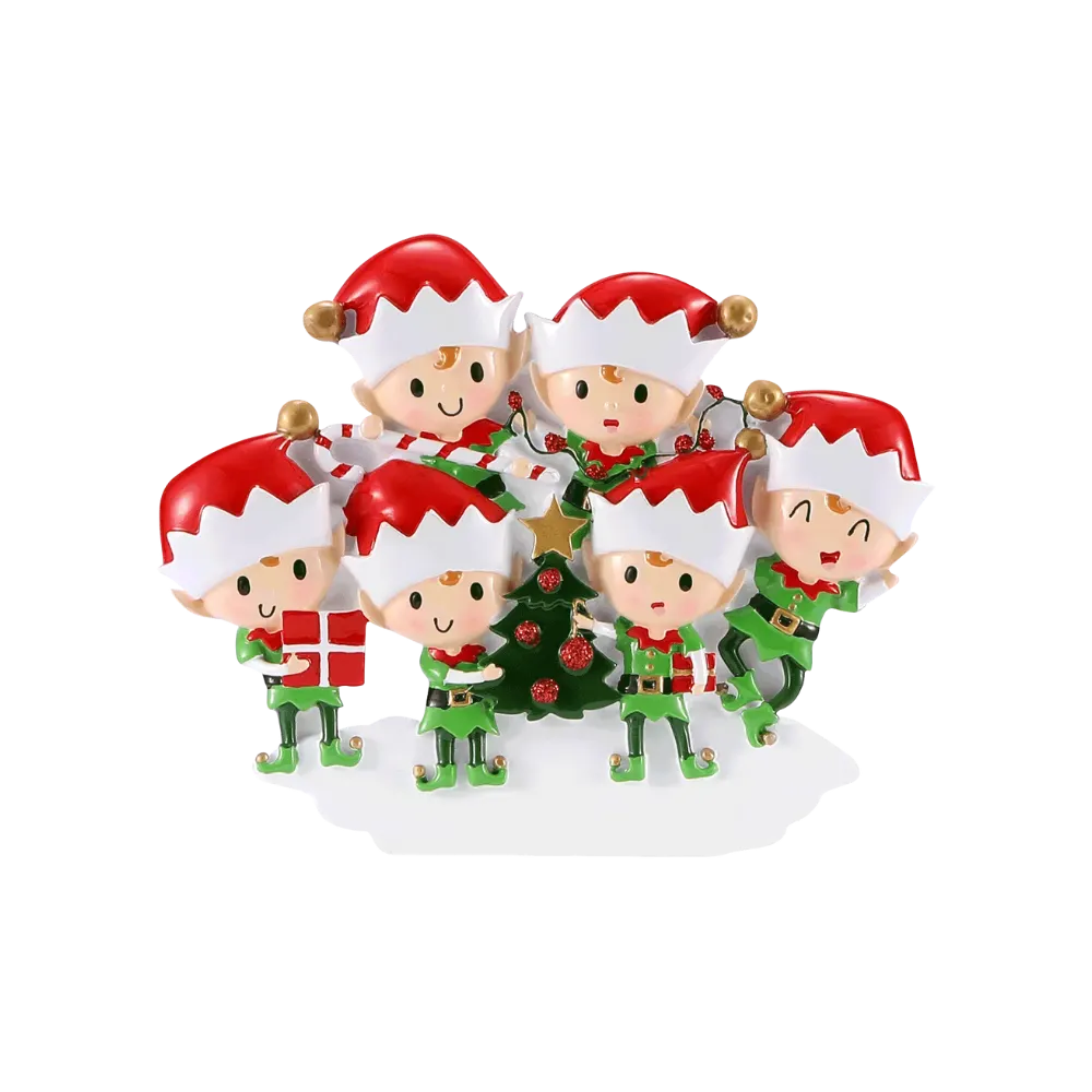 OR2464-6 - Elves Doing Things (Family of 6) Personalised Christmas Decoration