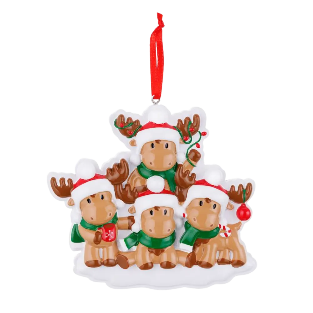OR2467-4 - Cutesy Moose (Family of 4) Personalised Christmas Decoration