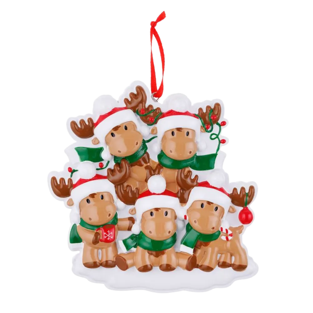 OR2467-5 - Cutesy Moose (Family of 5) Personalised Christmas Decoration