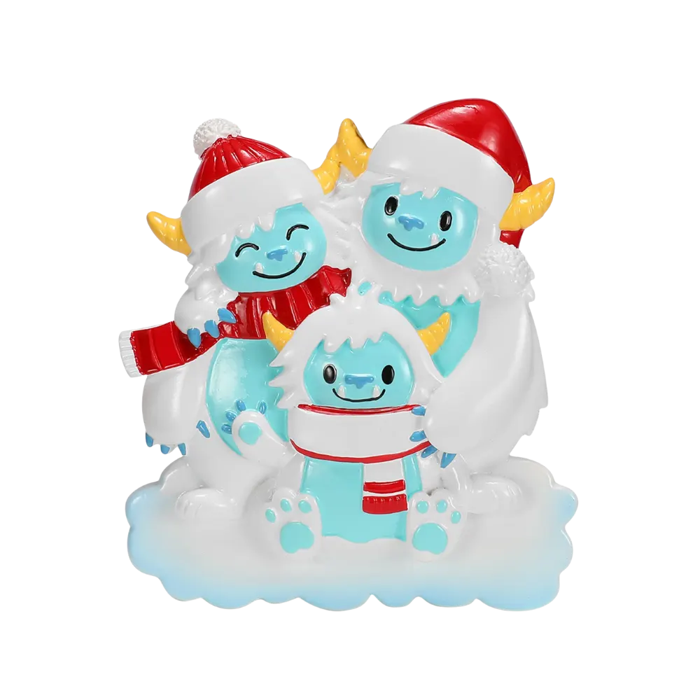 OR2675-3 - Yeti Family of 3 Personalised Christmas Ornaments