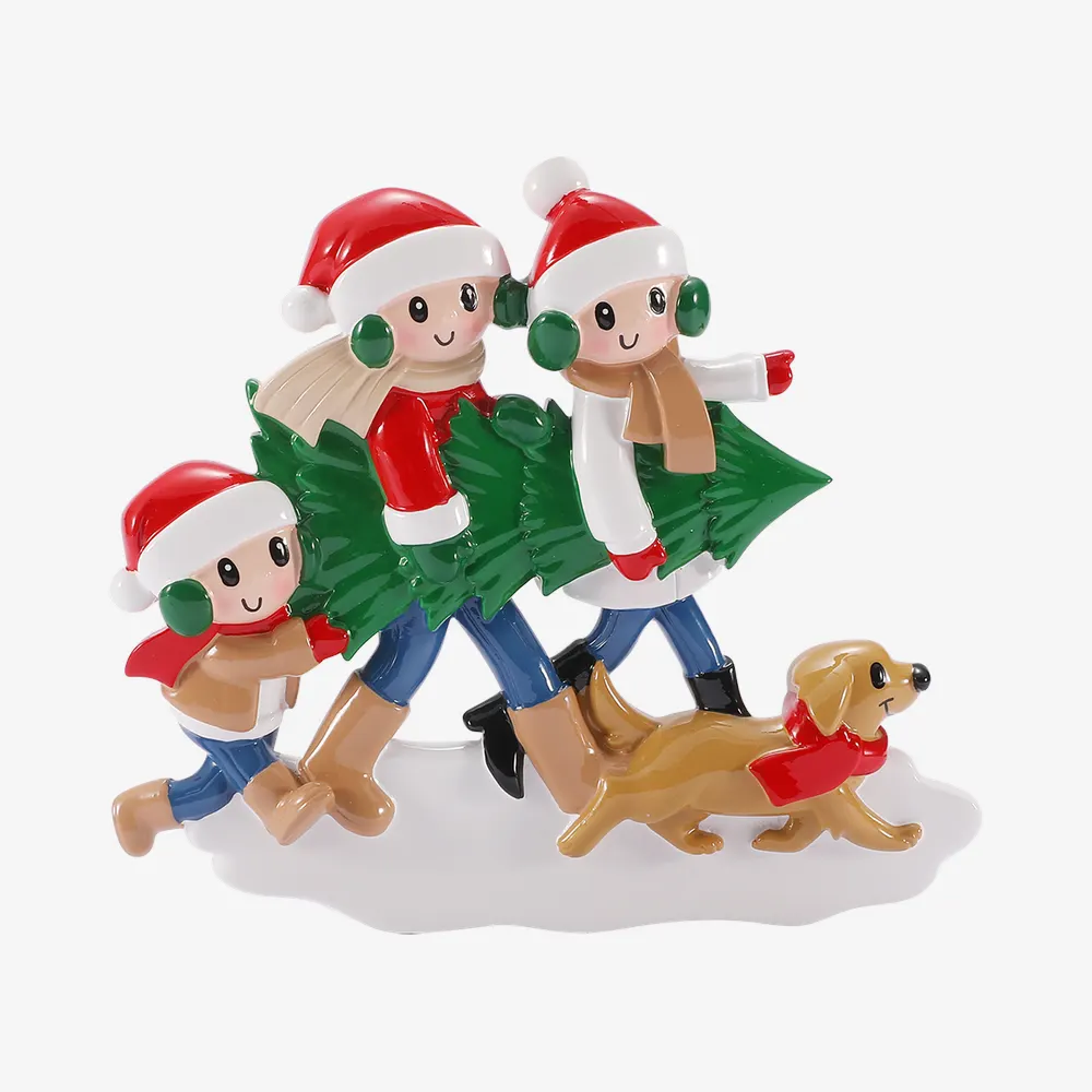 OR3088-3 - Christmas Tree Tradition Family of 3 with Dog