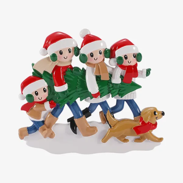 OR3088-4 - Christmas Tree Tradition Family of 4 with Dog