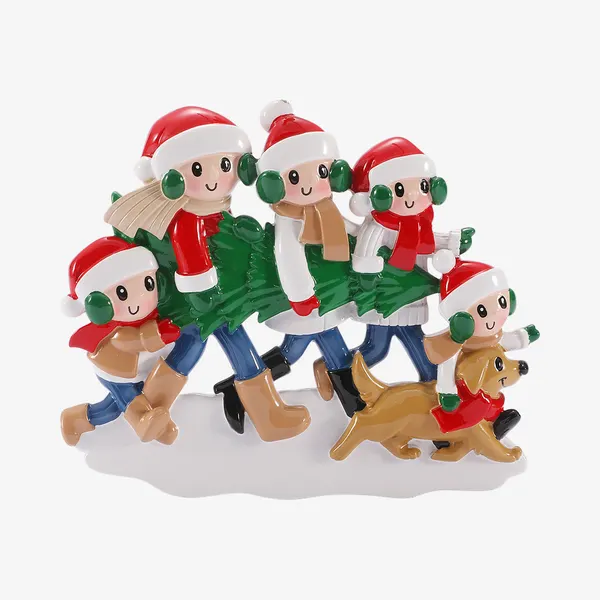 OR3088-5 - Christmas Tree Tradition Family of 5 with Dog