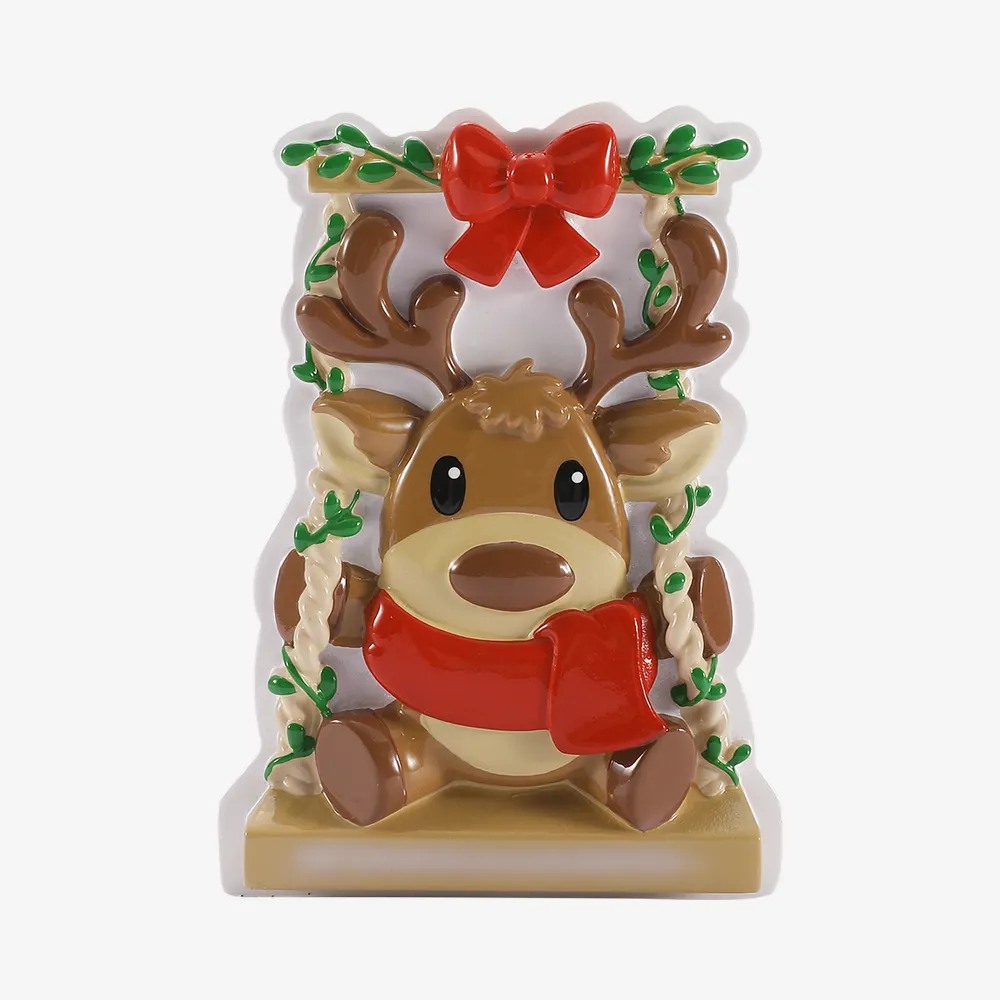 OR3097-RG - Baby Reindeer on a Garden Swing - Red & Green