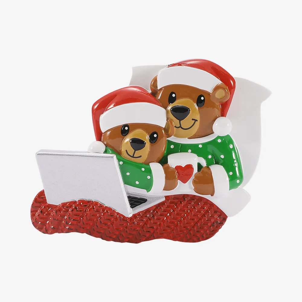 OR3105 - Bear Couple with Caps Snuggled in Bed