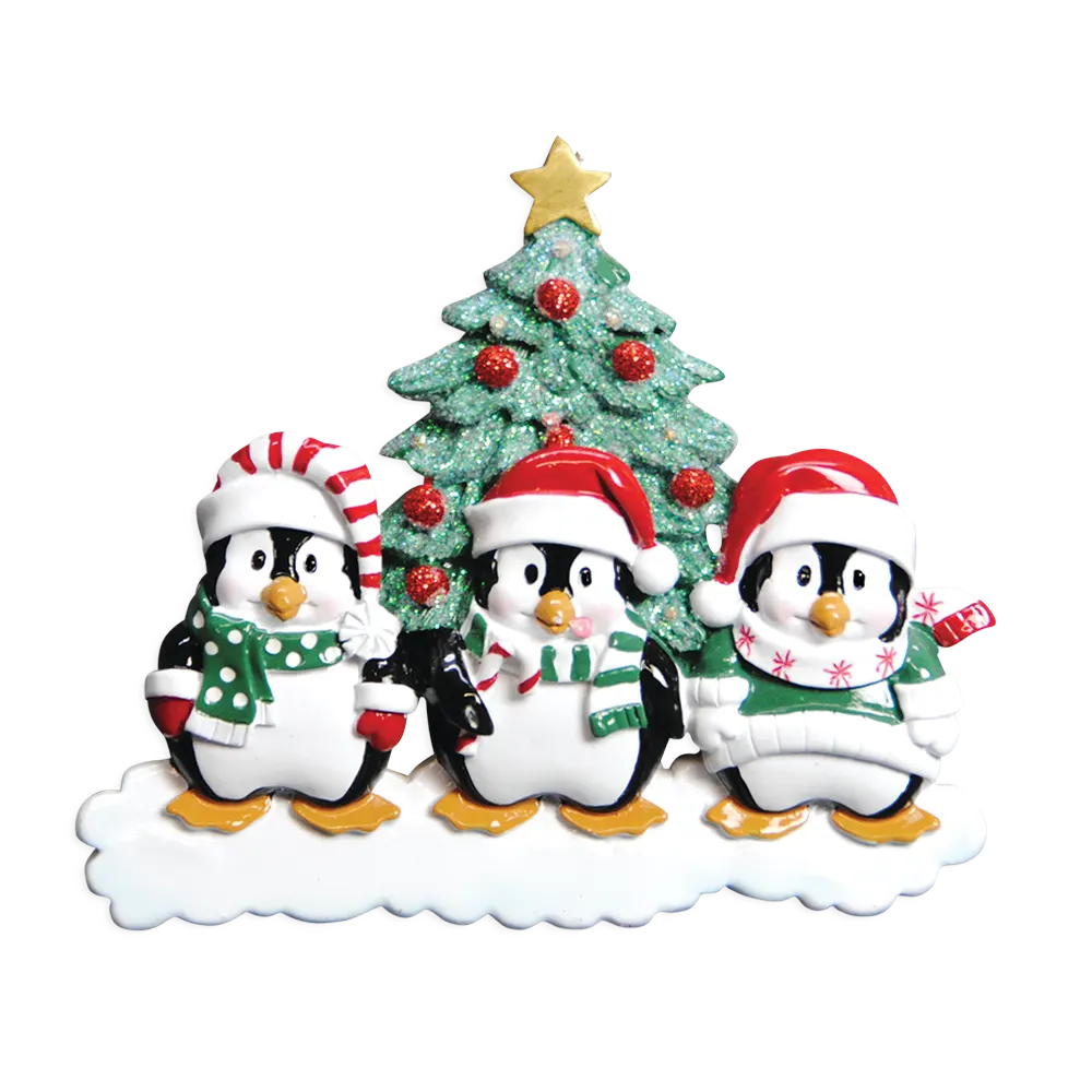 OR629-3 - Winter Penguin Family of 3 Personalised Christmas Decoration
