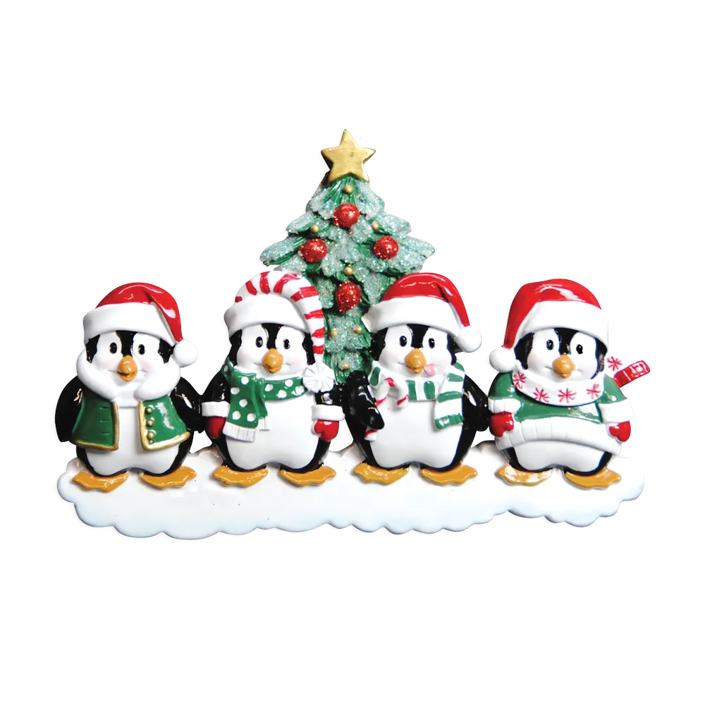 OR629-4 - Winter Penguin Family of 4 Personalised Christmas Decoration