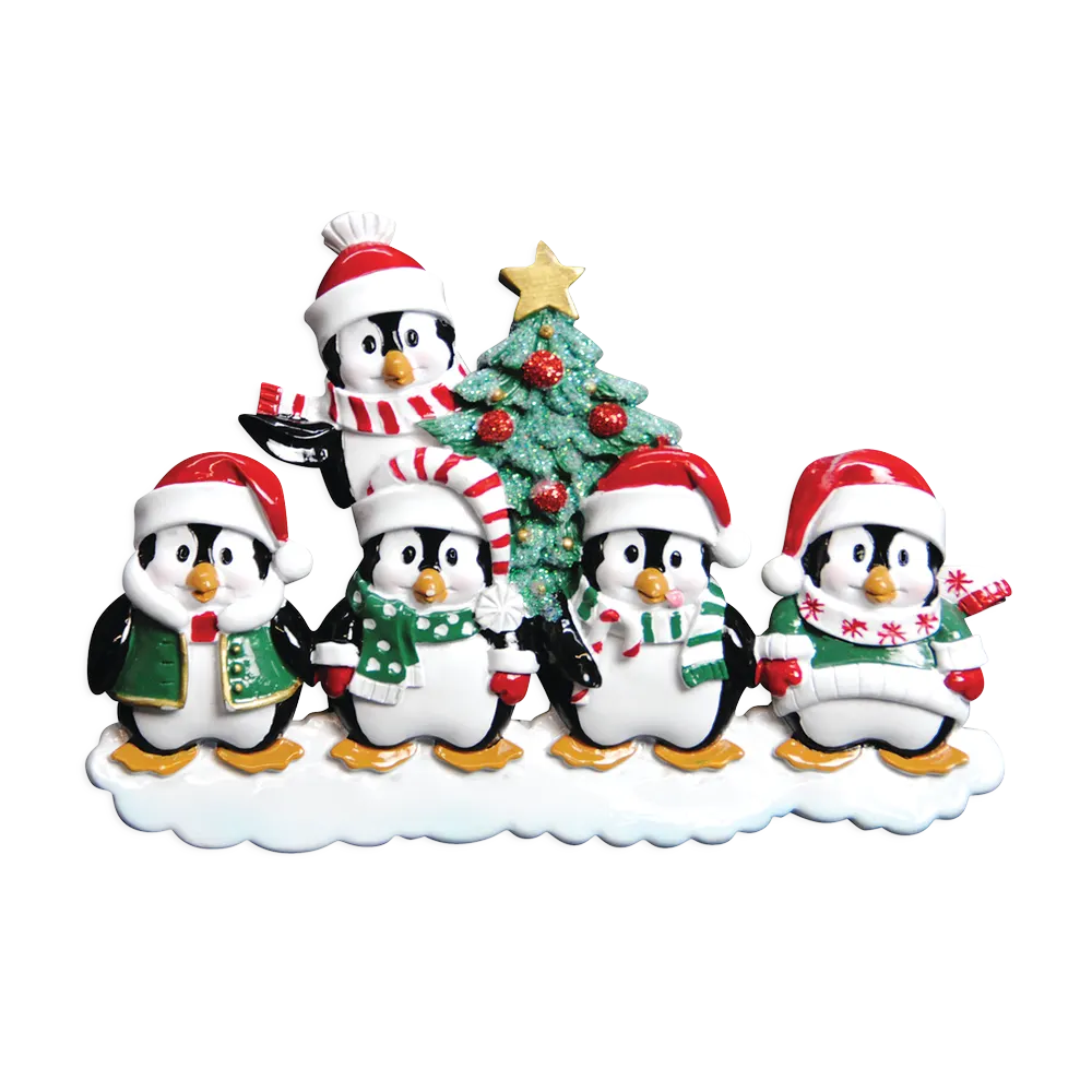 OR629-5 - Winter Penguin Family of 5 Personalised Christmas Decoration