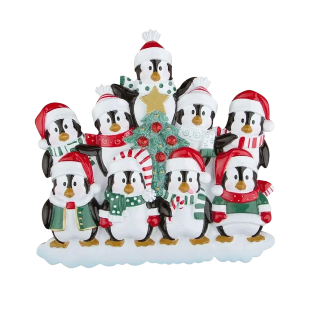 OR629-9 - Winter Penguins Family 9 Personalised Christmas Decoration