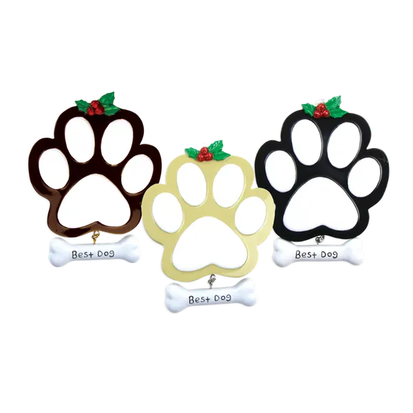 OR712-A - Dog Paw (4 Black, 4 Tan, 4 Brown) Personalised Christmas Decoration