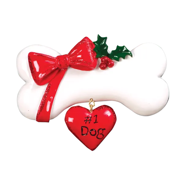 OR788 - Dog Bone With Bow Personalised Christmas Decoration