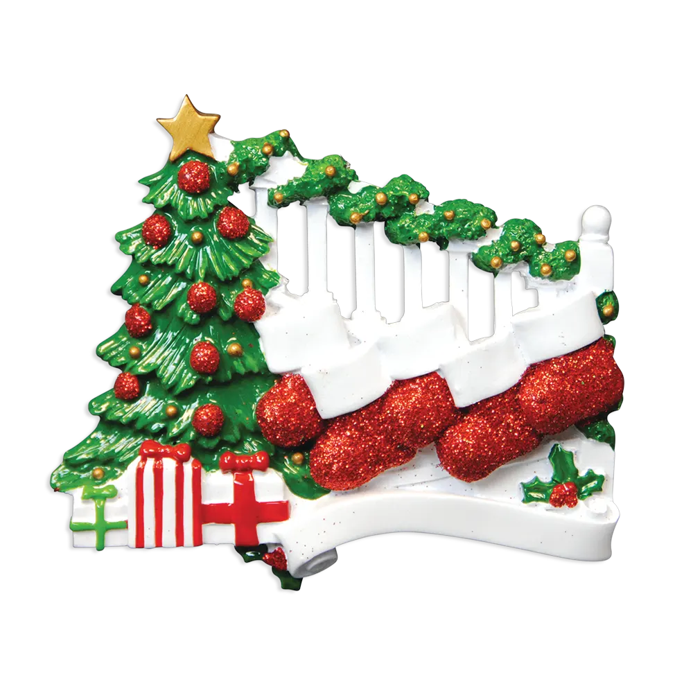 OR823-5 - Bannister With 5 Stockings Personalised Christmas Decoration