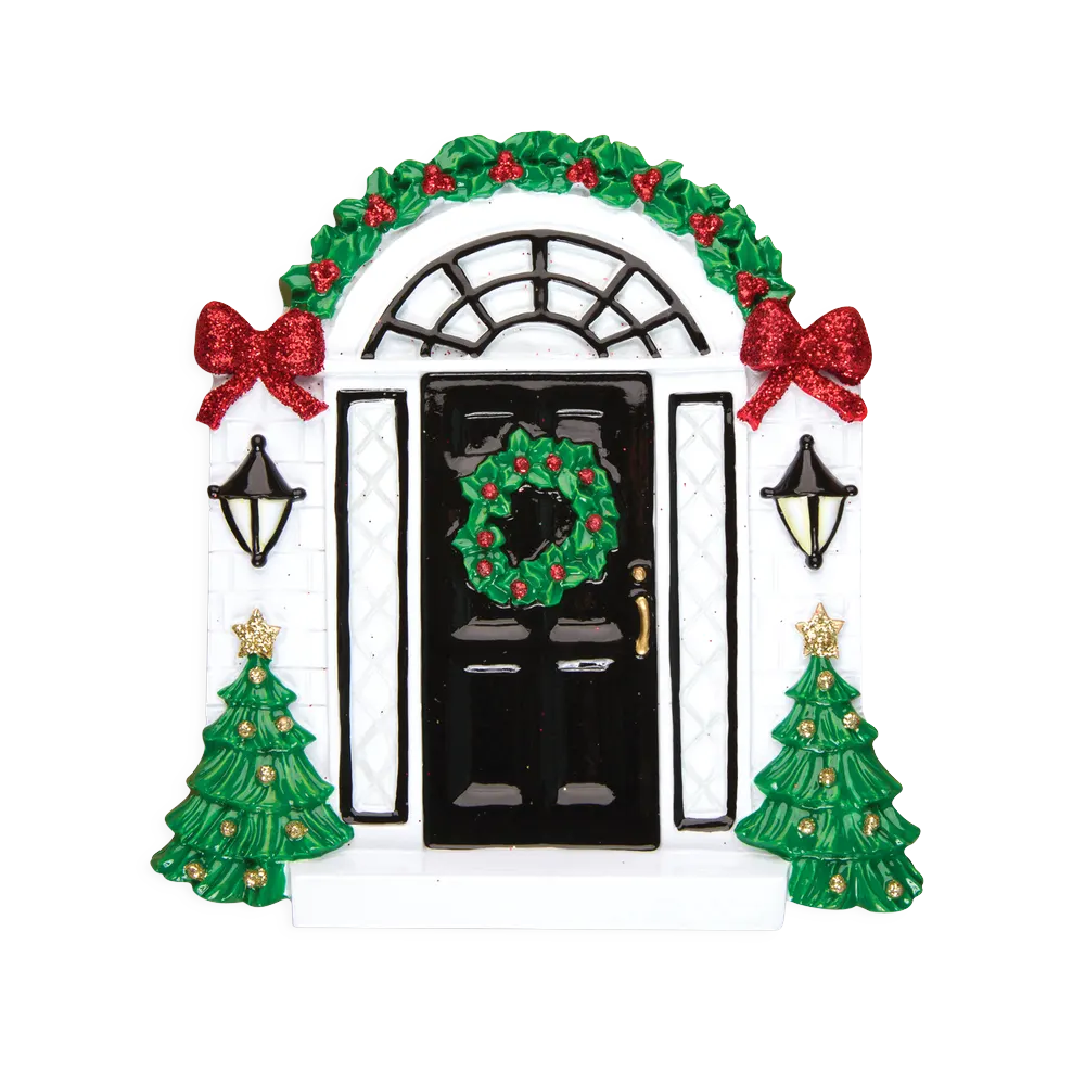 OR836 - Elegant Black Door Personalised Christmas Decoration