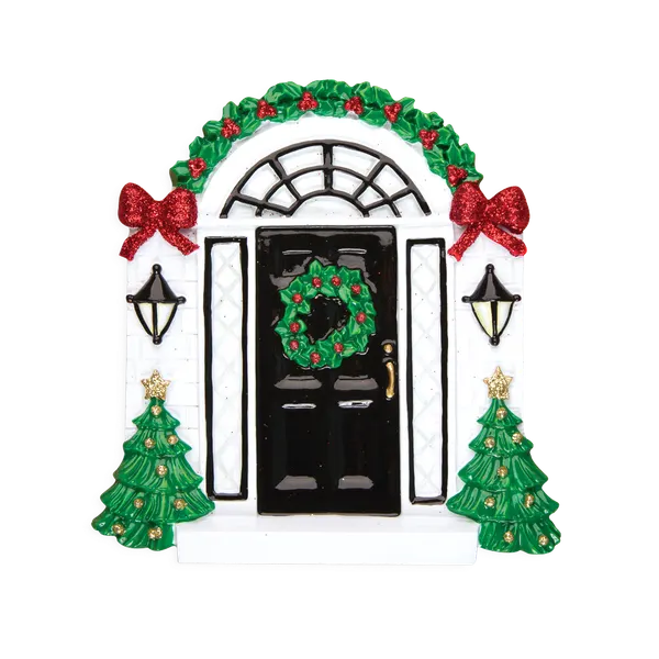 OR836 - Elegant Black Door Personalised Christmas Decoration