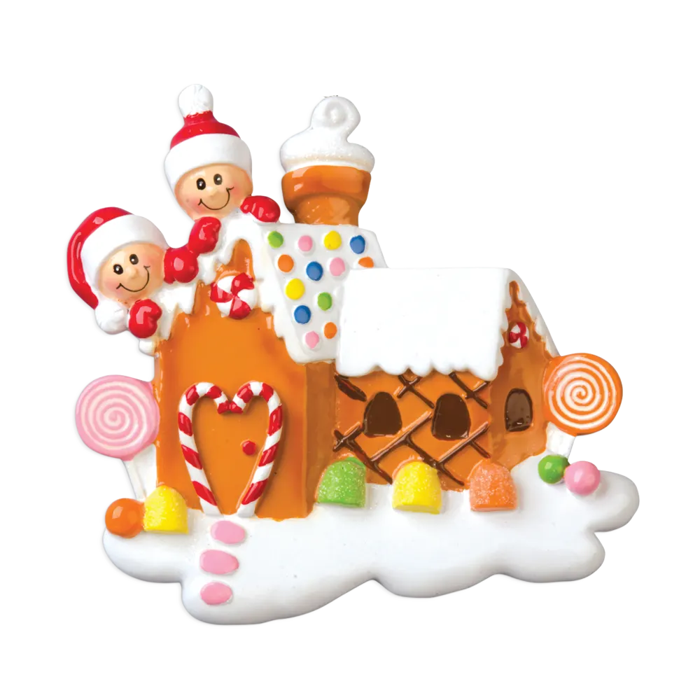 OR965-2 - Gingerbread House With 2 Personalised Christmas Decoration