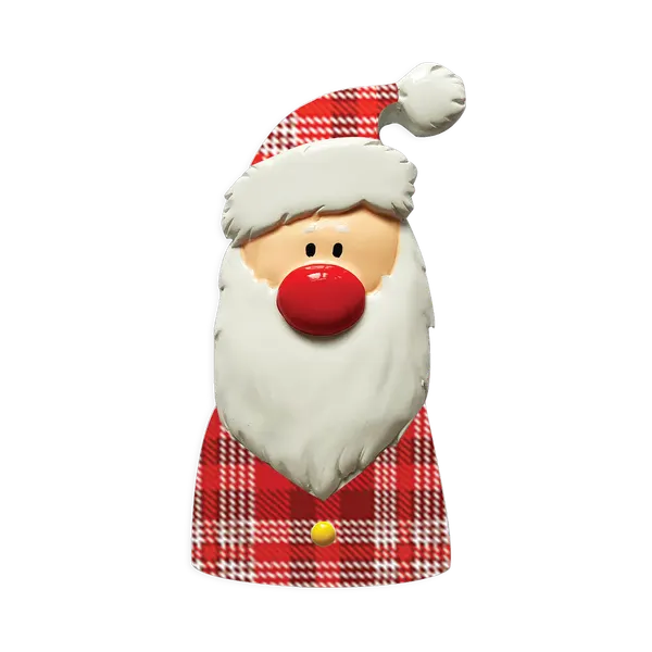 P18-03-012 - Santa With Plaid Scarf And Hat Personalised Christmas Decoration