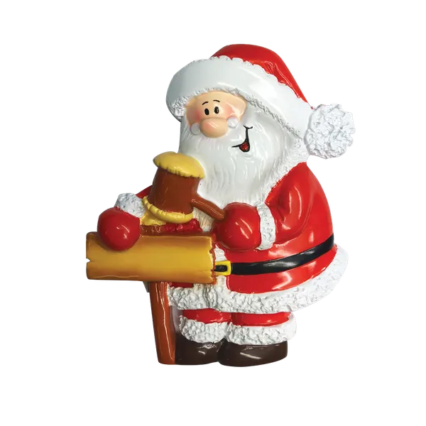 P18-03-055 - Santa With Hammer And Sign Personalised Christmas Decoration