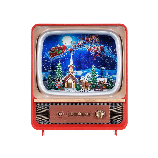 SG21016 - 10"H LED Flying Santa & Carolers Plastic Water Globe TV Glitter Spinner