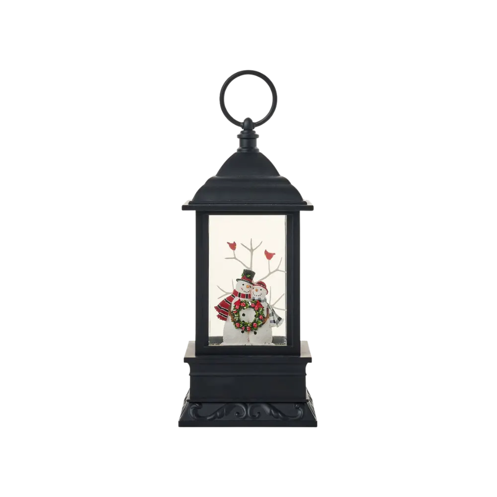 SG22007 - 9"H LED Snowman with Wreath Water Globe Lantern Glitter Spinning