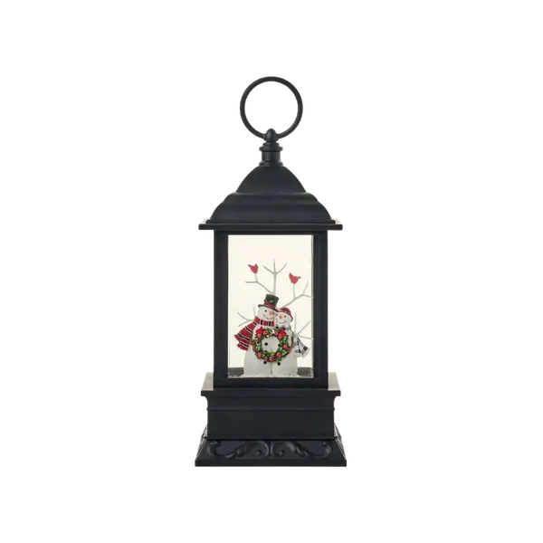 SG22007 - 9"H LED Snowman with Wreath Water Globe Lantern Glitter Spinning