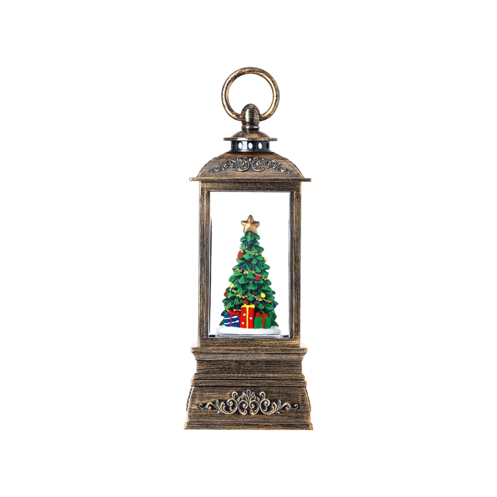SG23023 - 8"H LED Xmas Tree Plastic Water Globe Lantern Glitter Spinner