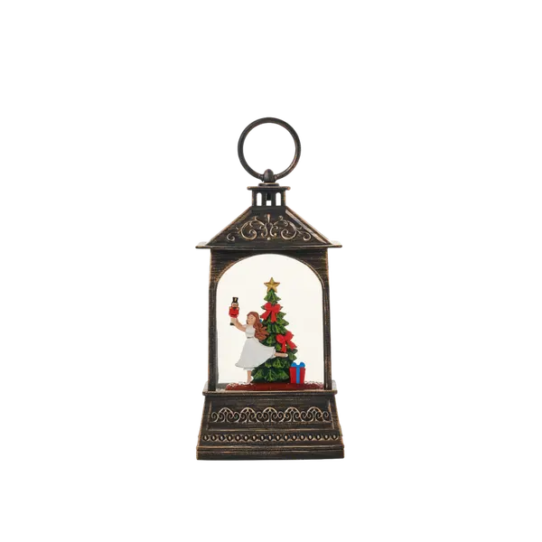 SG23133 - 8.25"H LED Nutcracker with Tree Water Globe Lantern Glitter Spinning